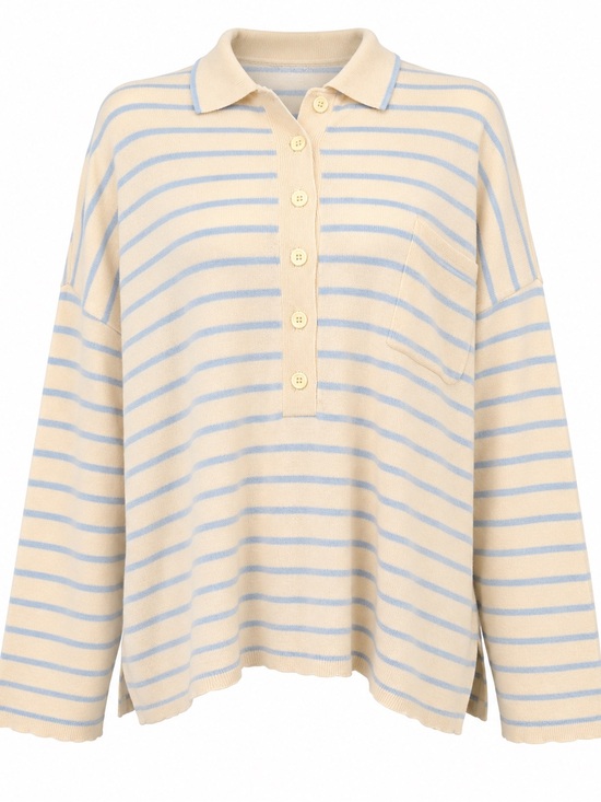 Vintage Tops - Vintage 90s Stripe Polo Sweater Top Yellow Blue - Small